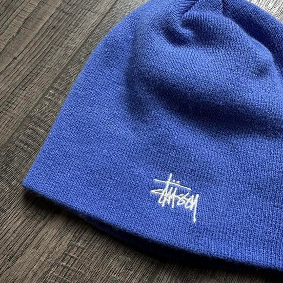 Perfect Blue Purple Stussy Basic Logo Beanie Skullcap Hat - Picture 2 of 7